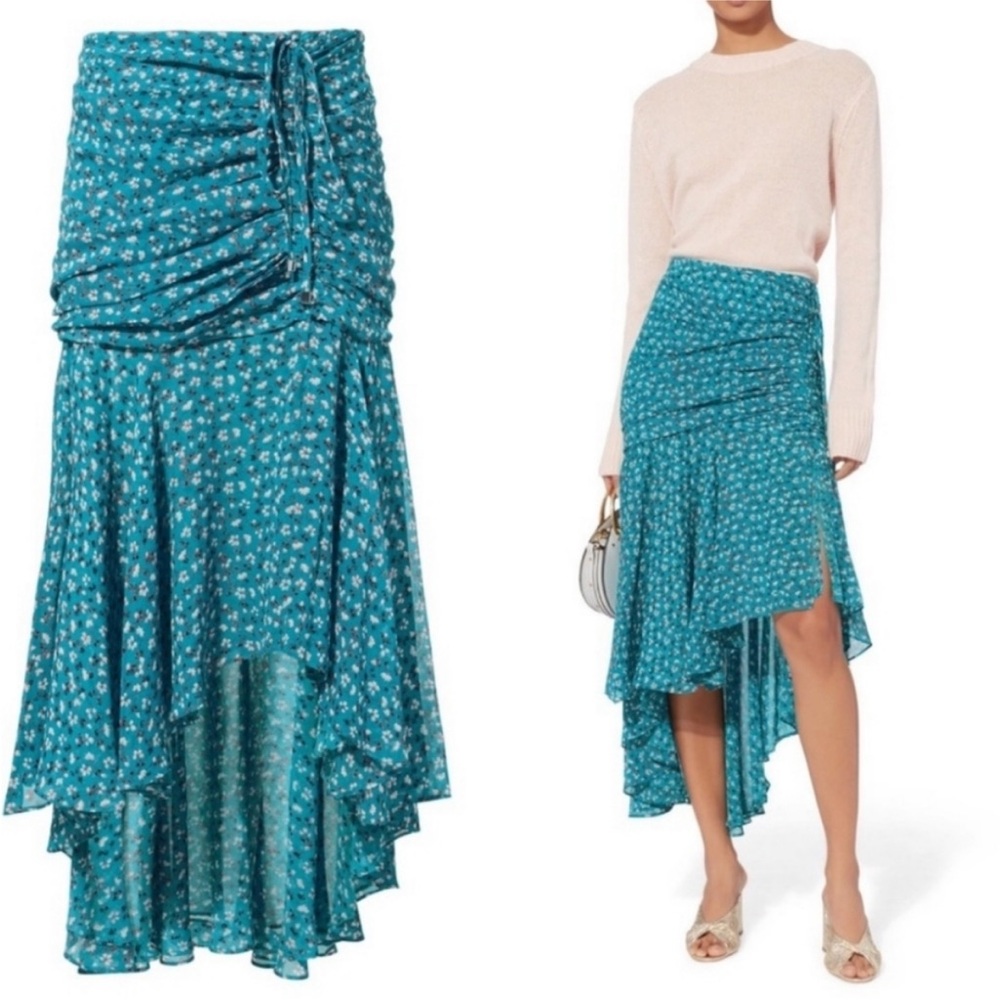 Veronica Beard Silk Sevilla Asymmetrical Skirt in Blue Floral size 4